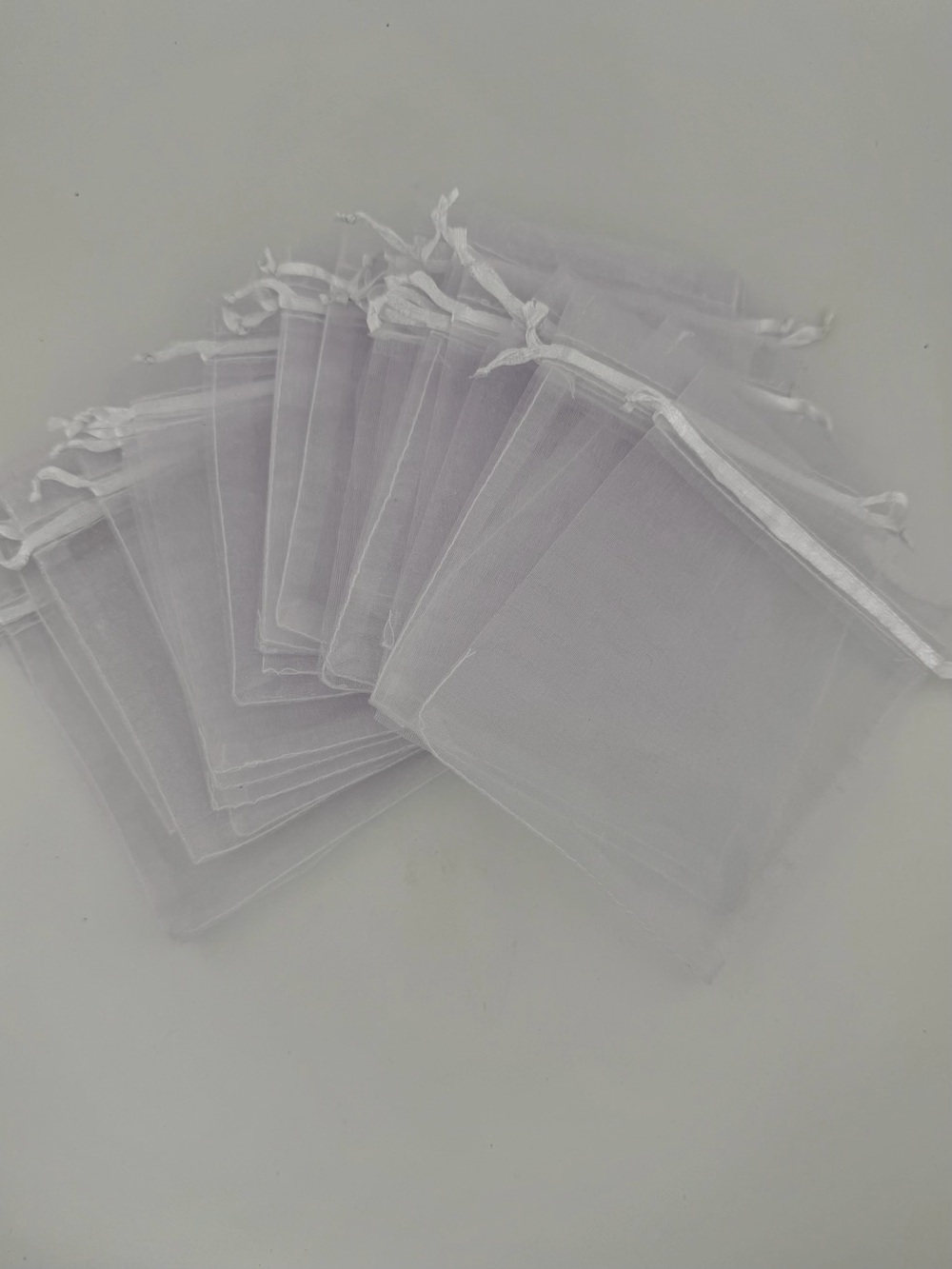 White Organza Drawstring Pouches - Lot of 30 Bags